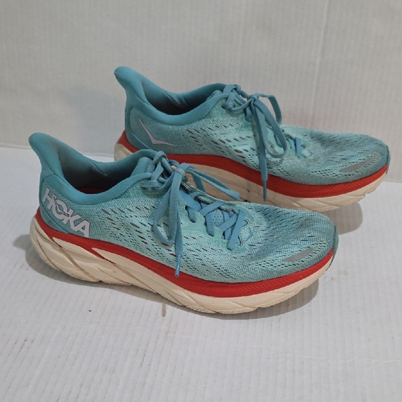 Hoka Clifton 8 Women's Teal and Coral Athletic Shoes Size 8 - Picture 4 of 13